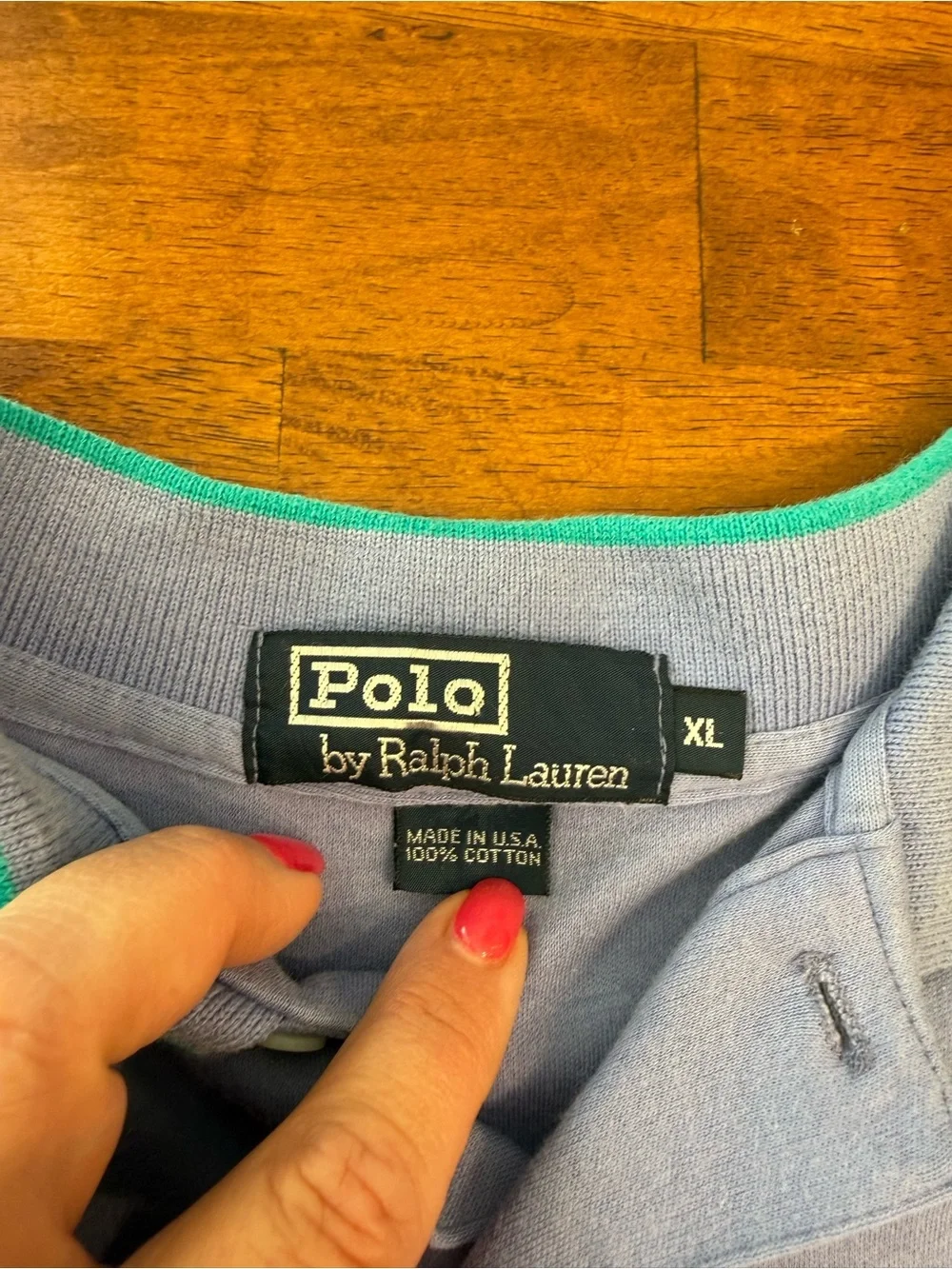 Polo Ralph Lauren Mens XL Blue Polo Shirt Tipped Striped Collar 100% cotton